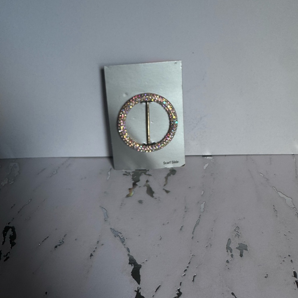 Gold and Multicolor Rhinestone Circle Brooch